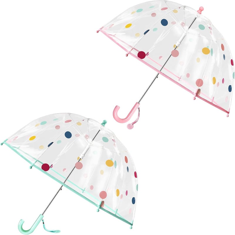 RONIARE 2 Pack Kids Clear Umbrellas for Rain Dome Bubble Umbrella Windproof for Toddler Boys Girls - Image 1